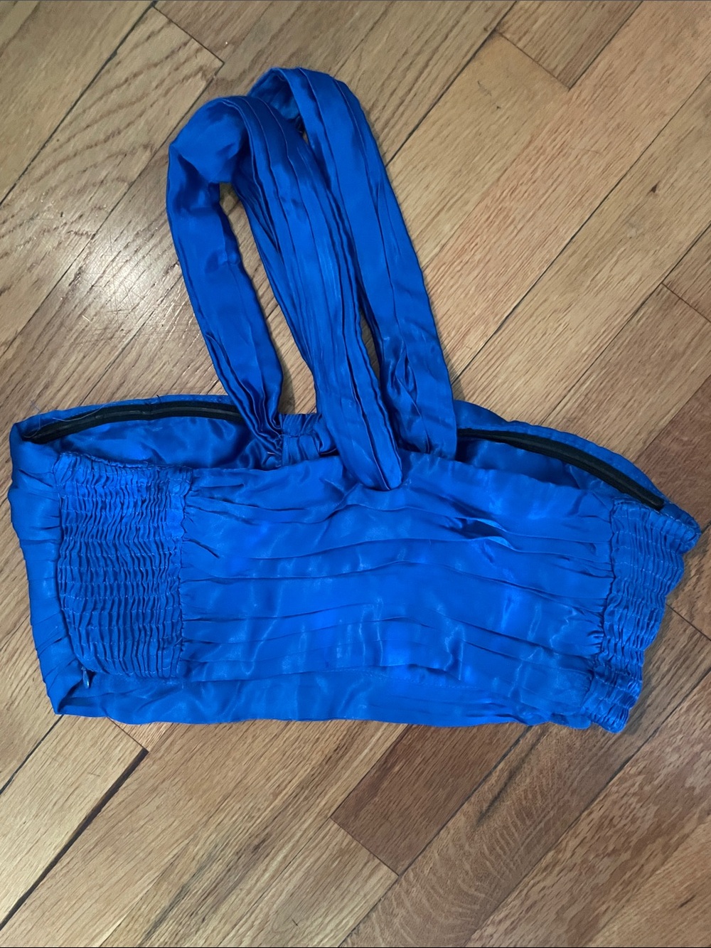 Zara Bright Blue Pleated Tie-Front Crop Tank - Picture 3 of 4